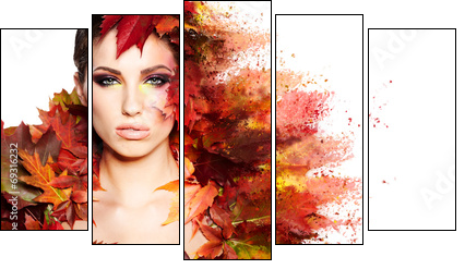 Autumn Woman portrait with creative makeup  - Obraz pięcioczęściowy, Pentaptyk