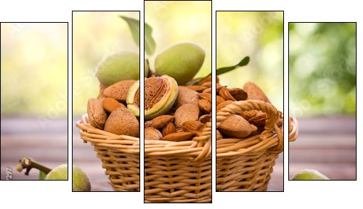 Fresh almonds in the basket  - Obraz pięcioczęściowy, Pentaptyk