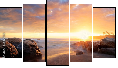 Plage de La RÃ©union au crÃ©puscule.  - Obraz pięcioczęściowy, Pentaptyk