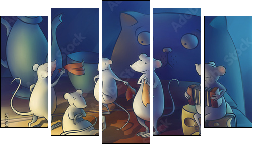 Cat gone from home, mice start dancing  - Obraz pięcioczęściowy, Pentaptyk