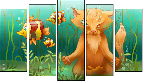 underwater cat doing yoga  - Obraz pięcioczęściowy, Pentaptyk