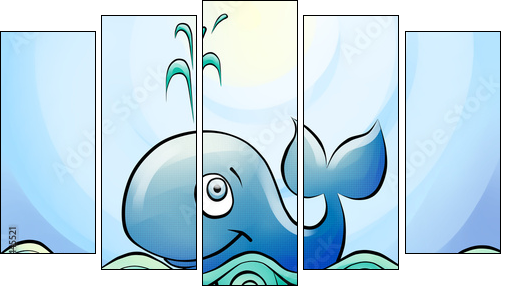 whale smims in the sea  - Obraz pięcioczęściowy, Pentaptyk