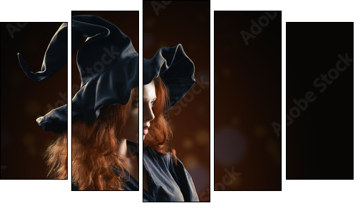 beautiful red-haired girl in the witch costume  - Obraz pięcioczęściowy, Pentaptyk
