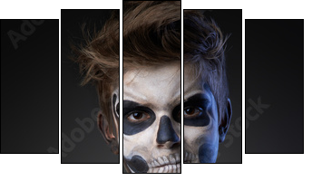 Teen with make-up of skull in black cloak unhappy  - Obraz pięcioczęściowy, Pentaptyk