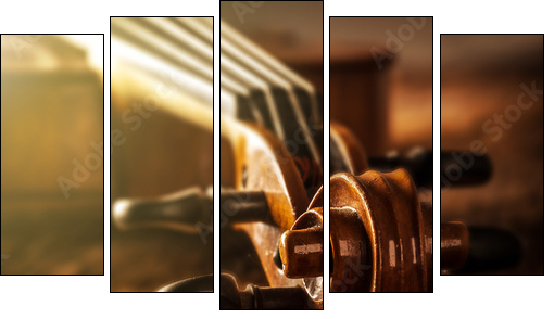 violin in vintage style  - Obraz pięcioczęściowy, Pentaptyk