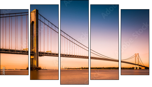 Verrazano-Narrows Bridge at sunset as viewed from Long Island - Obraz pięcioczęściowy, Pentaptyk