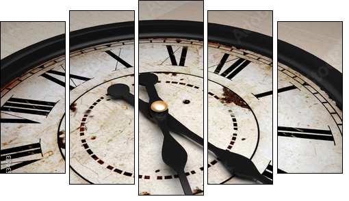 Tarcza zegara w stylu vintage
 - Obraz pięcioczęściowy, Pentaptyk