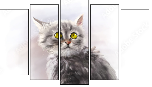 Adorable fluffy kitten, pet, cat animal paint  - Obraz pięcioczęściowy, Pentaptyk