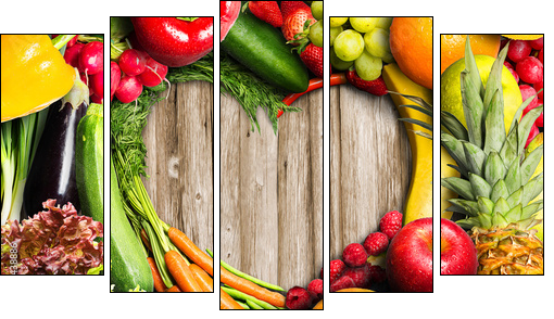 Vegetables and Fruit Heart Shaped  - Obraz pięcioczęściowy, Pentaptyk