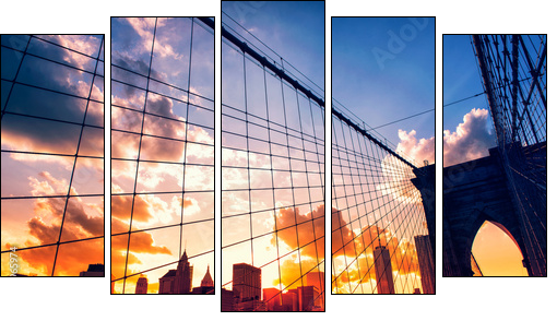 Brooklyn Bridge and Manhattan at sunset  - Obraz pięcioczęściowy, Pentaptyk