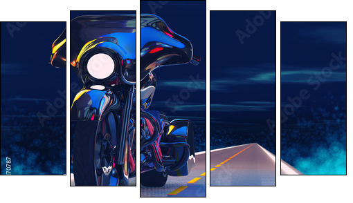 Night Motorcycle  - Obraz pięcioczęściowy, Pentaptyk