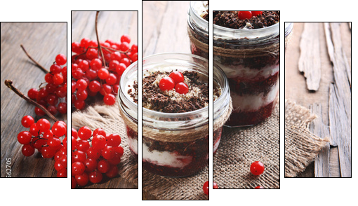 Delicious dessert in jars on table close-up  - Obraz pięcioczęściowy, Pentaptyk