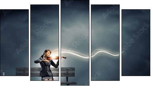 Woman violinist  - Obraz pięcioczęściowy, Pentaptyk
