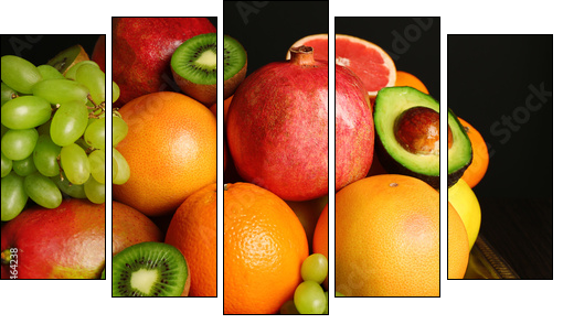 Assortment of fruits on table, close-up  - Obraz pięcioczęściowy, Pentaptyk