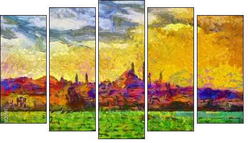 Istanbul shore view cityscape impressionist style painting - Obraz pięcioczęściowy, Pentaptyk
