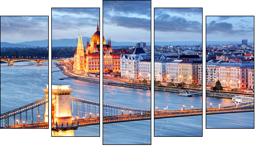 Budapest with chain bridge and parliament, Hungary - Obraz pięcioczęściowy, Pentaptyk