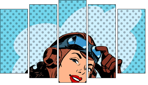 Pin up girl pilot aviation army beauty pop art retro - Obraz pięcioczęściowy, Pentaptyk