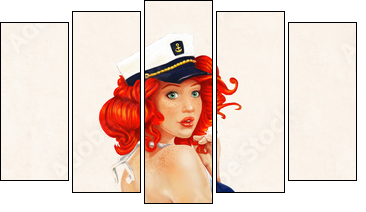 sexy pin up girl painting - Obraz pięcioczęściowy, Pentaptyk