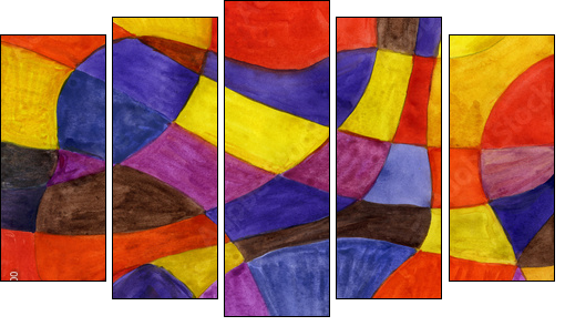 Abstract watercolor lines and shapes painting. Vibrant colors. - Obraz pięcioczęściowy, Pentaptyk