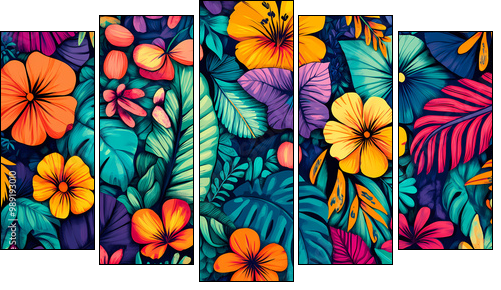 Kwiaty w stylu pop – art - Obraz pięcioczęściowy, Pentaptyk