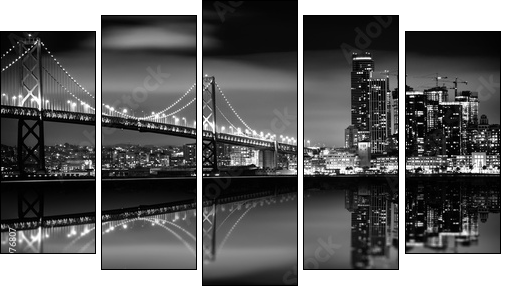 W nocnym San Francisco. Miasto. - Obraz pięcioczęściowy, Pentaptyk