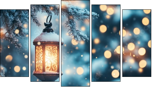 Lampion – zimowa latarnia - Obraz pięcioczęściowy, Pentaptyk
