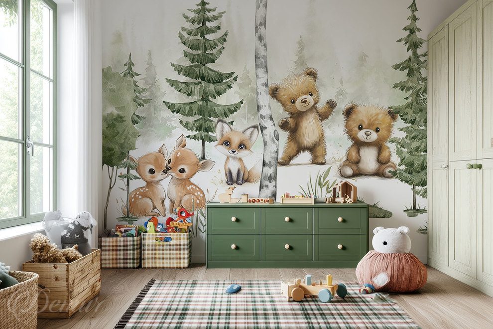 Lesni-przyjaciele-w-bajkowej-scenerii-dla-dzieci-fototapety-demur