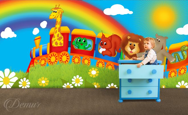 Kolorowa-lokomotywa-zoo-dla-dzieci-fototapety-demur