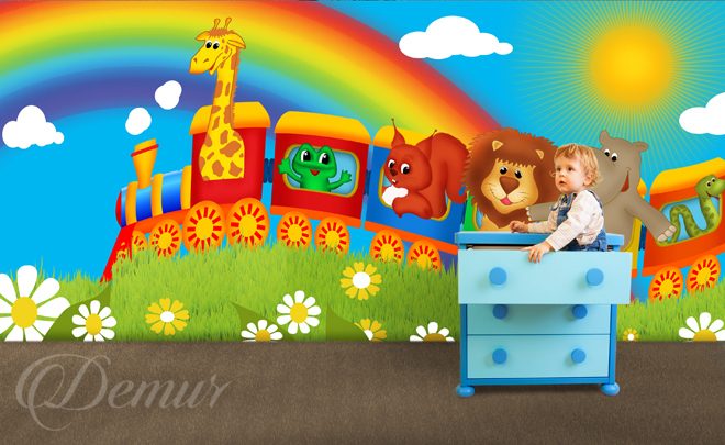 Kolorowa-lokomotywa-zoo-dla-dzieci-fototapety-demur
